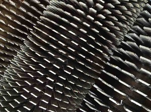Close-up view of V-type serrated high frequency welding fin tubes