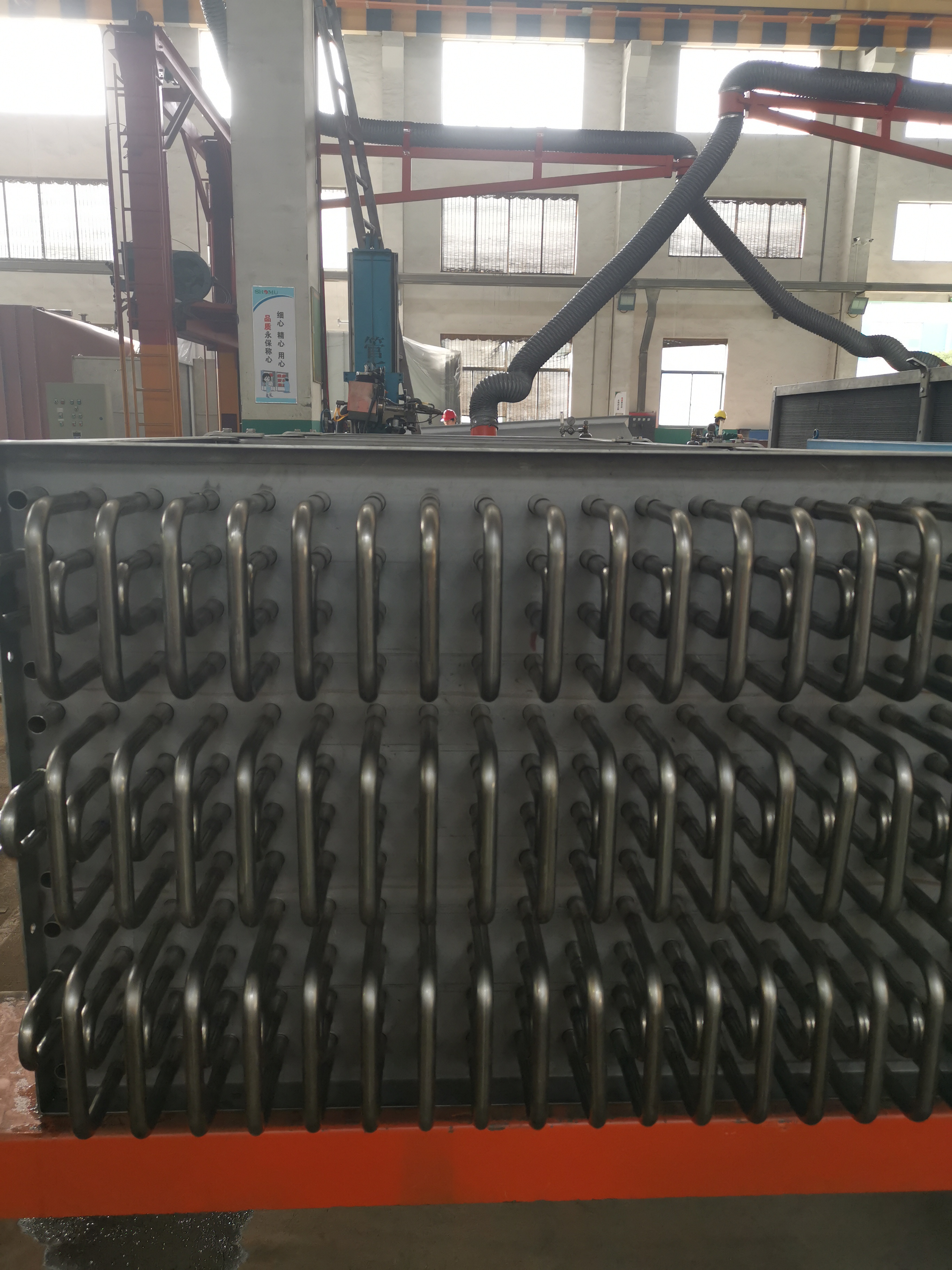 Industrial finned tube heat exchanger installation in process plant
