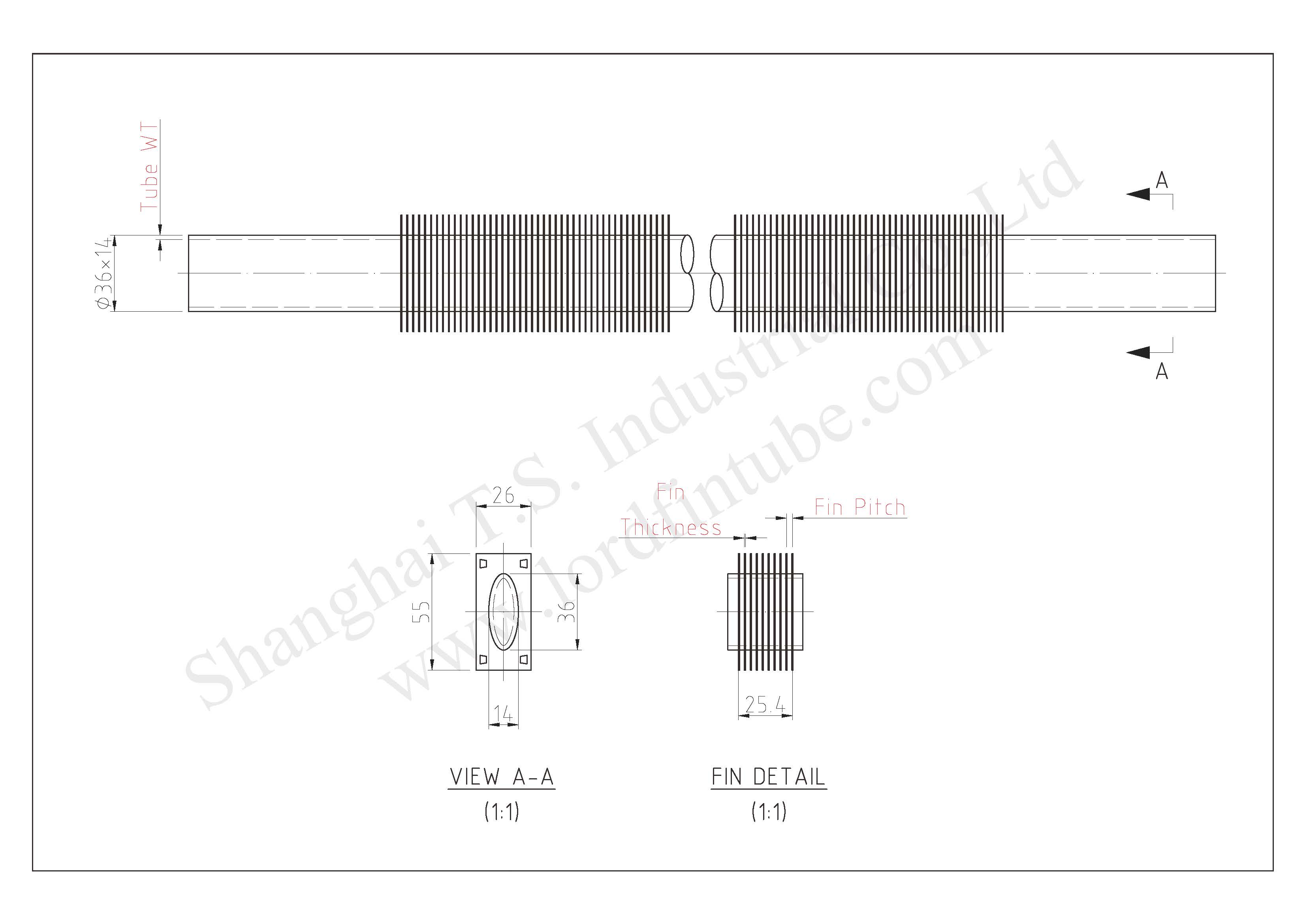 Standard Dimensions of our Oval Fin Tubes